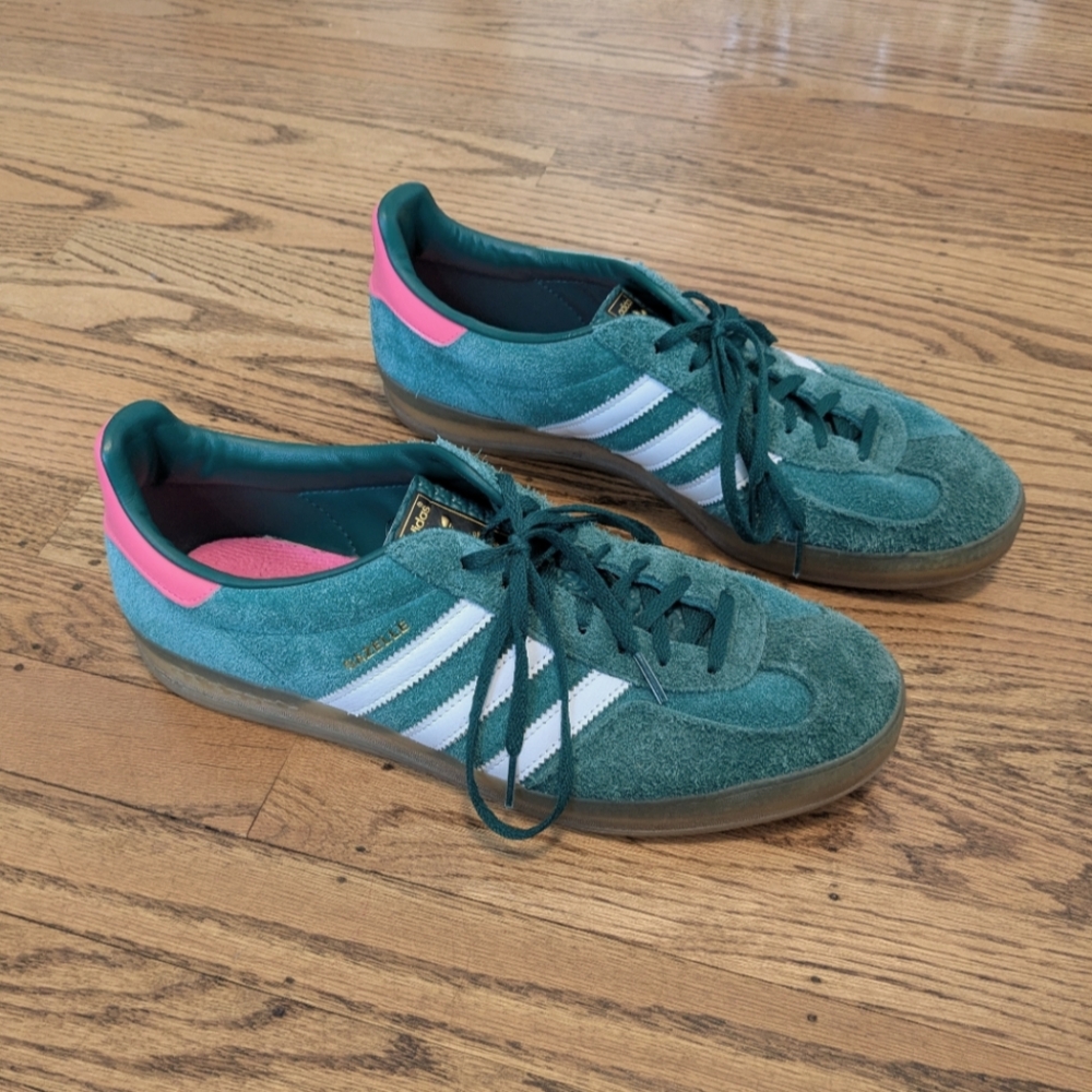 Adidas Gazelle Indoor Collegiate Green Lucid Pink Sneakers (12.5 W) - Read